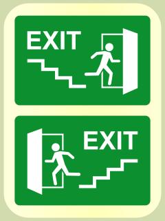 [x]down and up stair exit sign board on green colored for emergency. icon ...