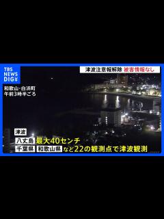 [x]津波注意報 午前9時までにすべて解除 八丈島で最大40センチの津波観測 気象庁 今後1日程度は海面の上下動が続く可能性｜TBS NEWS ...